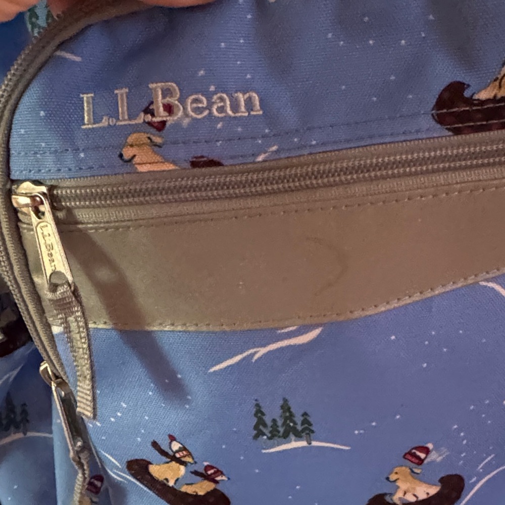 L.L. Bean Light Blue Dog Winter Print Backpack